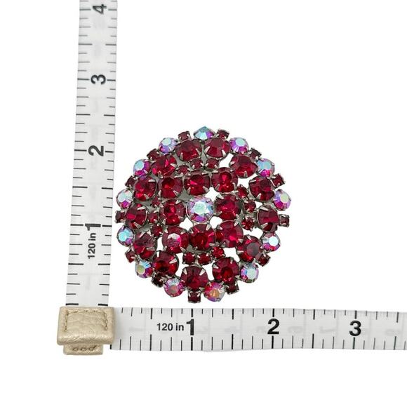 BROOCH Vintage Ruby Red Rhinestone Dome - Picture 5 of 5